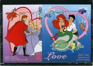 NEVIS 1996 WALT DISNEY LOVE SET OF 2 S/S MNH 