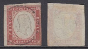 SARDEGNA - 1860 - Sassone n. 16Ce rosa lilla  cv 16500$