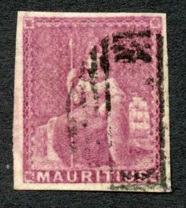 Mauritius SG29 9d Dull Magenta Fine four margins Cat 250 Pounds 