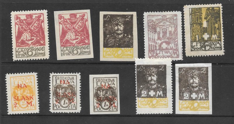 Central Lithuania Mint Lot of 10 Different stamps 2018 CV $13.40