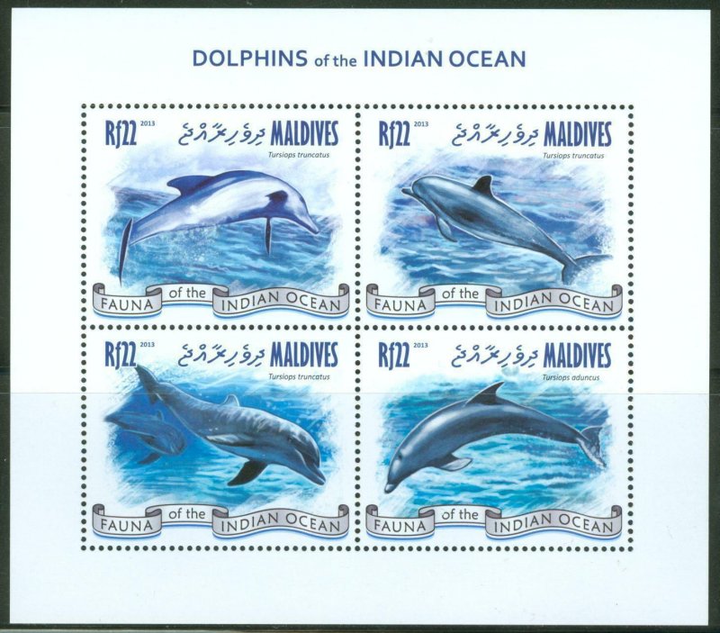 MALDIVES  2013  DOLPHINS  OF THE INDIAN OCEAN SHEET MINT NH