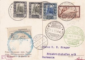 1933 TRIPOLITANIA, PA 22 3 Lire Zeppelin postcard cruise for Germany