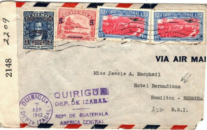 GUATEMALA WW2 Cover BERMUDA *HOTEL BERMUDIANA* CENSOR Hamilton 1942 LS198