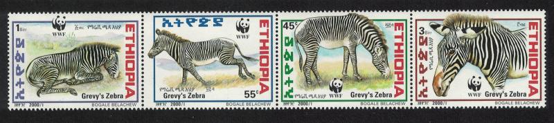 Ethiopia WWF Grevy's Zebra Strip of 4v SG#1816-1819 MI#1704-1707 SC#1533 a-d