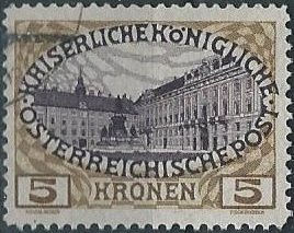 Austria 126 (used) 5k Hofburg, Vienna, bis & dk vio (1908)