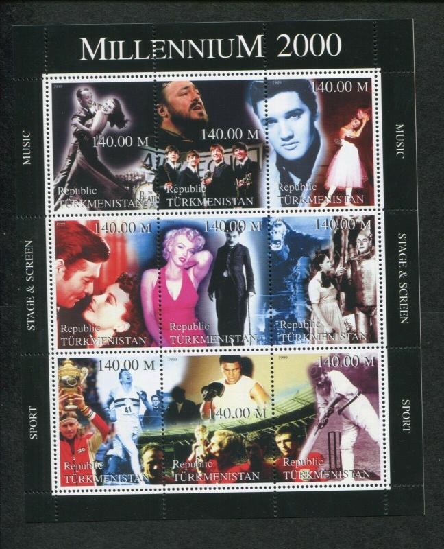 Turkmenistan Commemorative Souvenir Stamp Sheet - Millennium Screen Music Sport