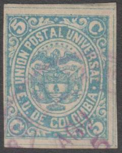 COLOMBIA 1883 Sc 114 WATERMARK SE of FRERES USED RARE Temprano Unrecorded! 