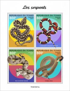 CHAD - 2021 - Snakes - Perf 4v Sheet - Mint Never Hinged