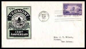 1941 Vermont Sesqui 150 years Sc 903-28 Harry Ioor cachet Montpelier VT