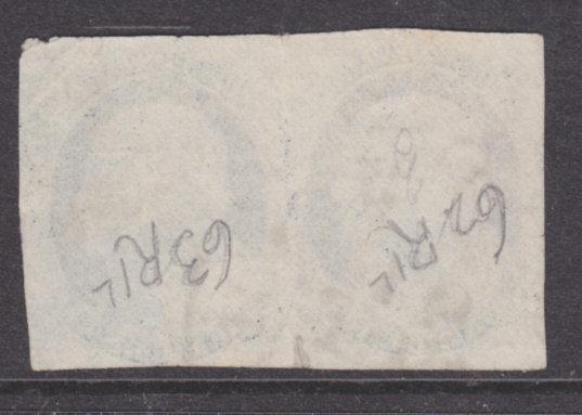 US Sc 9 used 1852 1c Franklin type IV Horizontal Pair, Pos. 62-63R1L