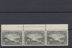 #225 Niagara Falls#1 strip of three VF MNH Hinged in margin Cat $142 Canada mint 