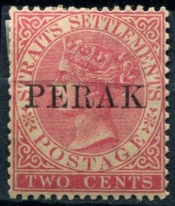 Perak Sc#10 MH/Unused, 2c rose, Straits Settlements Overprinted PERAK (1896)