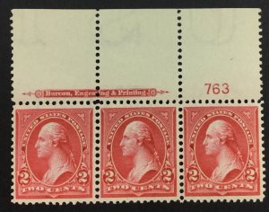 MOMEN: US STAMPS #279B PLATE STRIP OF 3 MINT OG NH VF LOT #76433