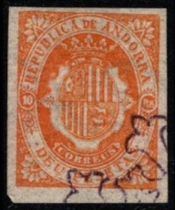 1875 Republic of Andorra Two Peseta Coat of Arms Issue Unissued Cancelled