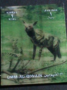 ​UMM AL QIWAIN STAMP-COLORFUL 3D STAMP-WOLF MINT STAMP- VERY FINE