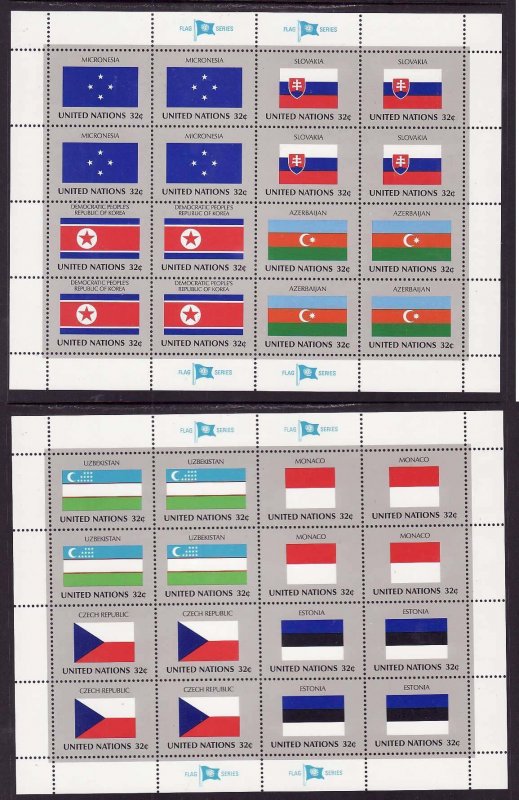 United Nations New York-Sc#719-26- id8- two unused NH sheets-Flags-1998-