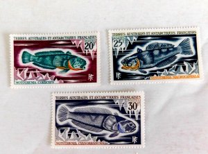 French Southern & Antartic Teritory #39, 41-2, Mint/NH/OG/VF, Ice Fish, 1971