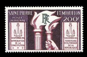 French Colonies, St. Pierre & Miquelon YTPA26 Cat€19, 1959 200f Constitutio...