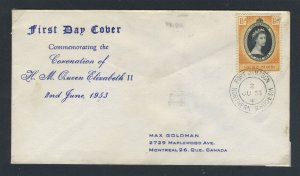 Northern Rhodesia 1953 QEII Coronation on First Day Cover