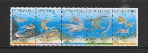 FISH - ST KITTS #372 PREHISTORIC AQUATIC CREATURES   MNH