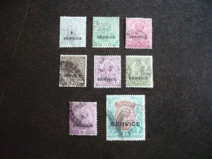 Stamps - India - Scott# O52-O57,O59-O60 - Used Part Set of 8 Stamps