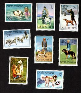ROMANIA MNH SET OF 8 DOG STAMPS SCOTT # 3060 - 3067 ISSUED 1982