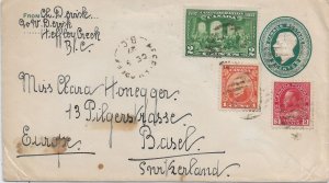 1927 Heffley Creek, Canada to Basel, Switzerland 3c Admiral, 1c & 2c (56866)