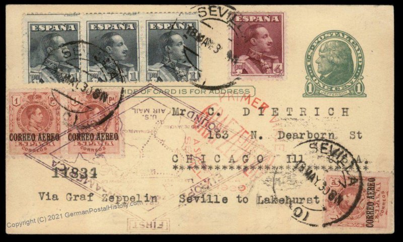 Spain Germany 1930 Graf Zeppelin Seville Lakehurst USA Si58C Var Mixed Fra 97069