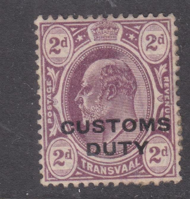 TRANSVAAL, CUSTOMS DUTY, 1908 typo overprint in Black, 2d. Purple, mint no gum.