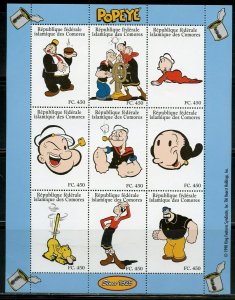 COMOROS POPEYE SHEET & TWO SOUVENIR SHEETS MINT NEVER HINGED