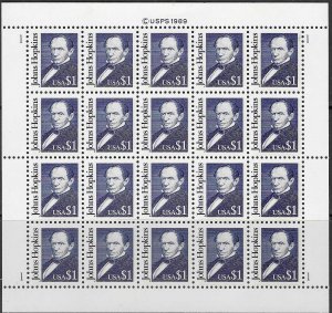 US #2194  $1.00 John Hopkins' pane of 20  (MNH) CV $48.00