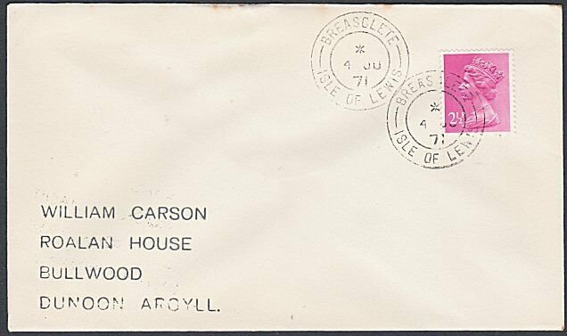 GB SCOTLAND 1971 cover BREASCLETE / ISLE OF LEWIS  cds......................K633