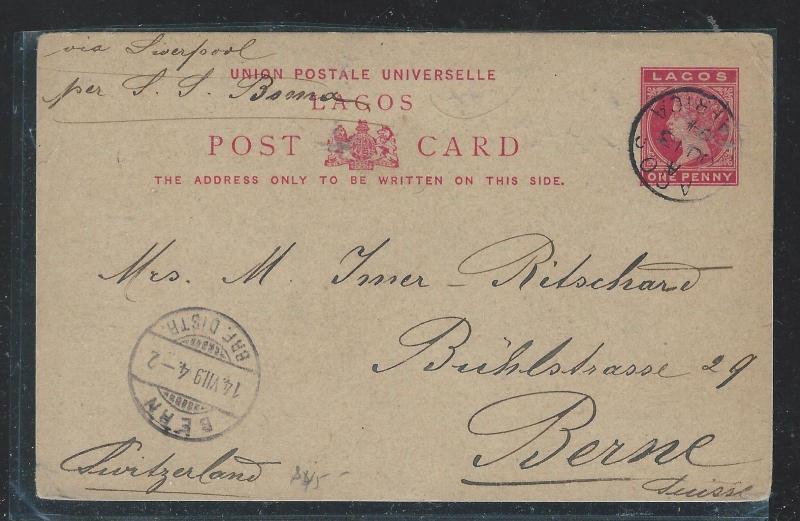 LAGOS (P2709B) 1894  QV 1D PSC TO SWITZERLAND  WITH MSG