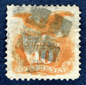 [0885] 1869 Scott#116 used 10¢ yellow cv:$110 (several little faults)