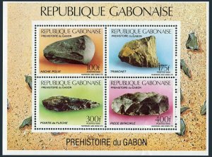 Gabon 685-685C,685d sheet,MNH.Michel 1057-1060,Bl.65. Prehistoric Tools,1990.