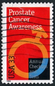 SC#3315 33¢ Prostate Cancer Awareness Single (1999) Used