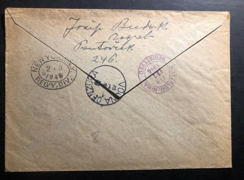 1946 Zagreb Yugoslavia Registered Censored Cover To Waterloo IA USA