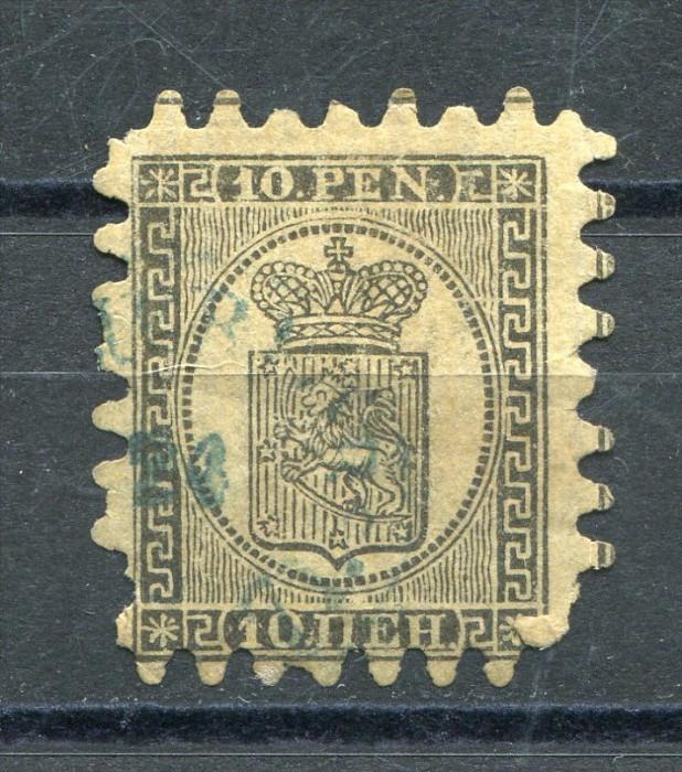 Finland/Russia 1866-74 Serpentine Roulette 10p Black Yellow Sc 8 FA 7  Used  ...