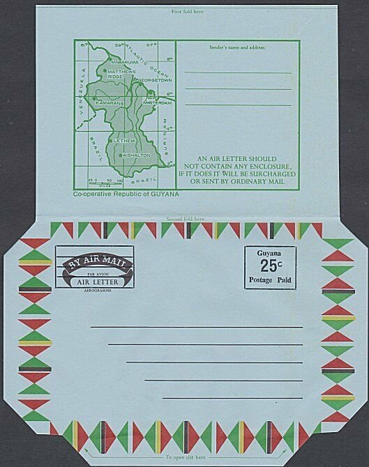 GUYANA 25c Arms Map aerogramme unused ......................................J970