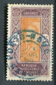 FRENCH COLONIES; DAHOMEY early 1900s Pictorial issue used 25c. fair Postmark