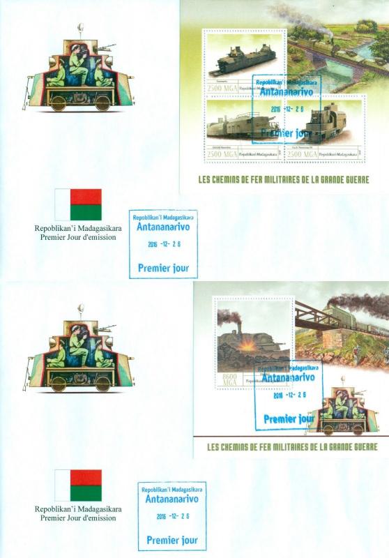 Military Trains Railroads World War I Great War Madagascar first day covers set