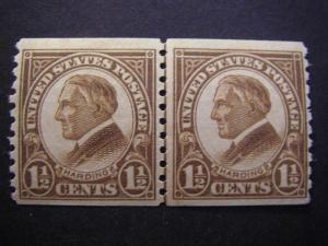 Scott 598, 1.5 cent Harding, Line Pair, Mint hinged