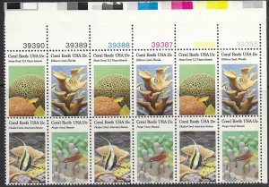 US #1827-30 mnh plate block of 12. Coral Reefs.