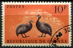 Guinea  Sc#224 Used, 10fr dp org, sep & bl, Guinea fowls (1961)