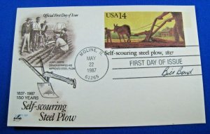 U.S. 1987 STEEL PLOW POSTAL CARD FIRST DAY ISSUE - SIGNED BY DESIGNER   (e2)