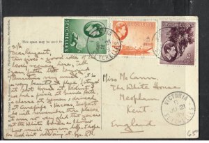 SEYCHELLES COVER (P3004B) 1939 KGVI 2C+3C+6C  ON  PPC TO ENGLAND