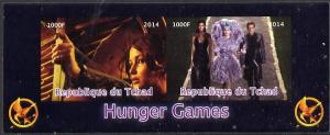 Chad 2014 Hunger Games #3 imperf sheetlet containing 2 va...