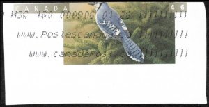 CANADA 1996 BIRDS TOPICAL CUT SQUARE SCARCE #U16I BLUE JAY + CANADA POST LABEL