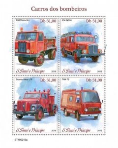 St Thomas - 2019 Fire Engines - 4 Stamp Sheet - ST190213a