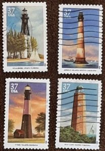 US Scott # 3787,3789-3791; Four used 37c Lighthouses from 2003; vf centering;